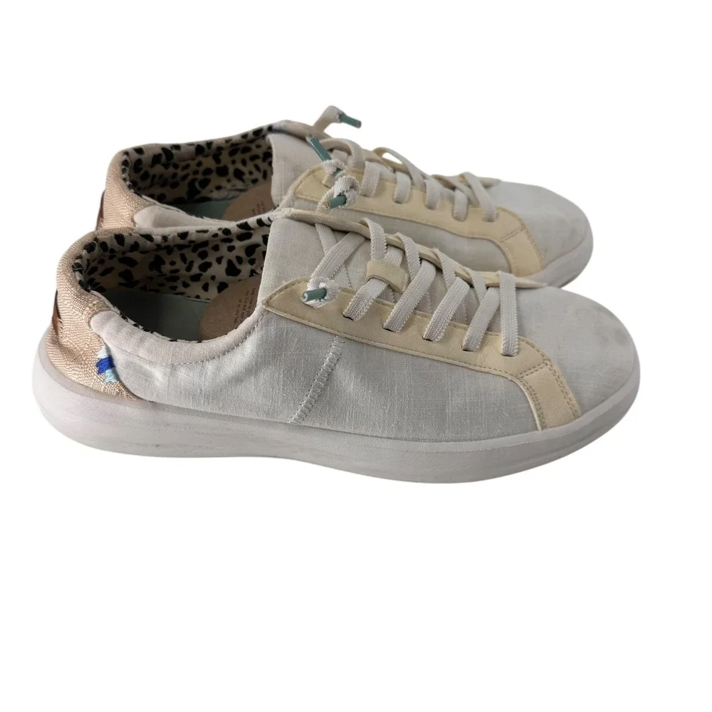 Hey Dude Karina Classic Womens 10 White Cream Leopard Print Sneakers